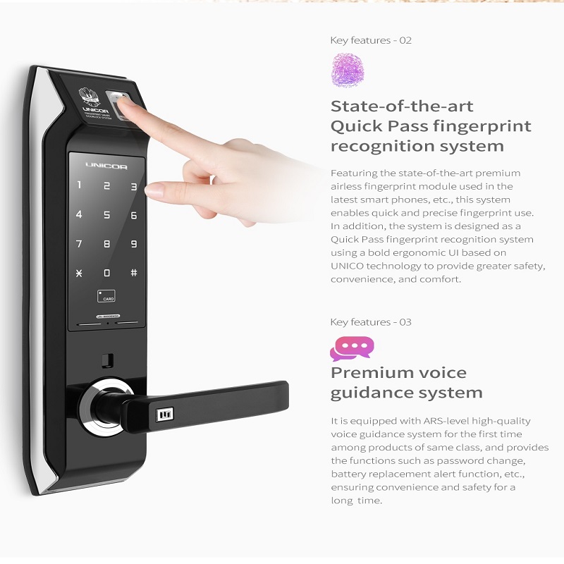 Mô tả sản phẩm Khóa cửa điện tử Unicor UN-9000BWSK-F