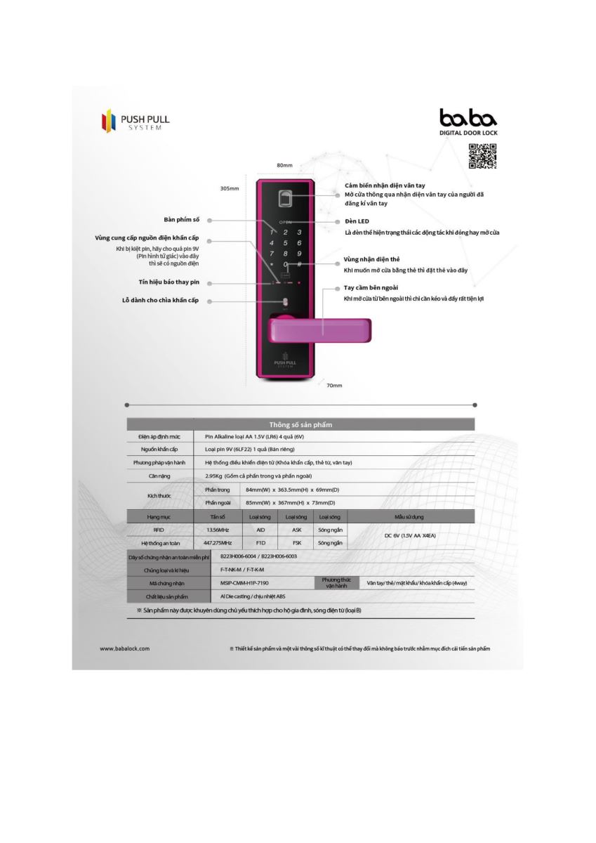 Khóa vân tay BABA 8101-1
