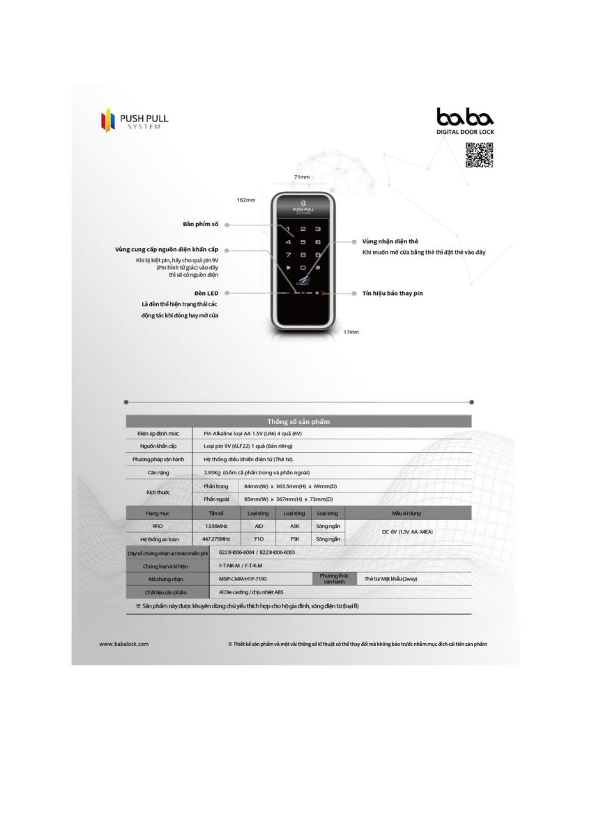 Khóa vân tay BABA 9001-1