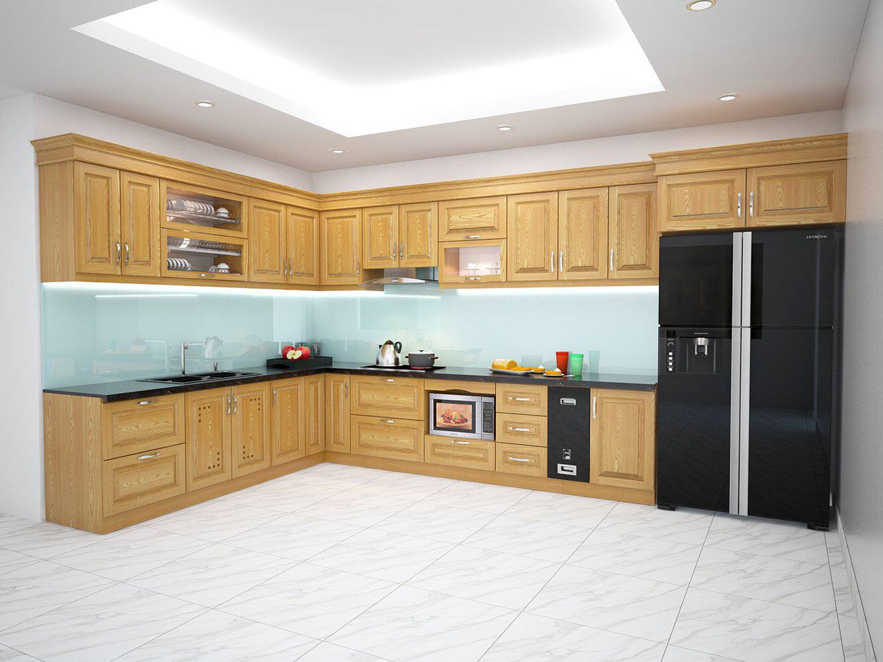 Tủ bếp gỗ sồi Nga mẫu mới 9