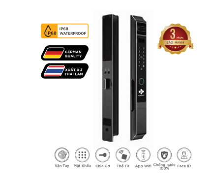 Khóa vân tay cửa nhôm Hubert HB CN85F Luxury App wifi, Face ID