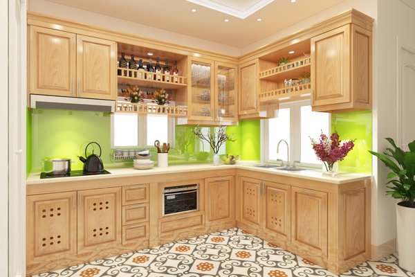 Tủ bếp gỗ sồi Nga tân cổ điển 26