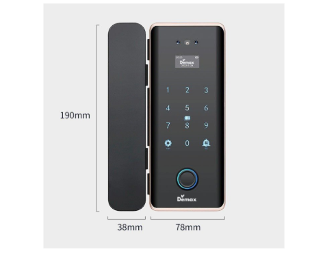 Khóa vân tay cửa kính Demax SL900 G Viền Đồng App Wifi, Face ID 3D, Remote của Đức