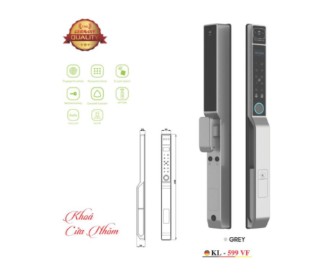 Khoá vân tay cửa nhôm KL-599 VF Champagne Grey App, Face ID