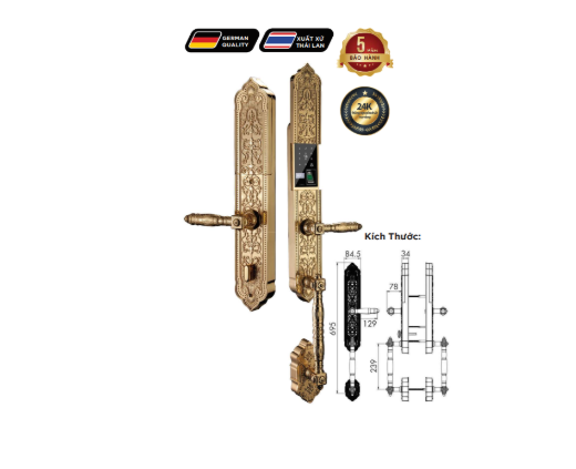 Khoá cửa vân tay tân cổ điển Hubert HB DSI8F EU GOLD 24K