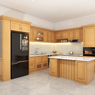 Tủ bếp gỗ sồi Nga mẫu mới 35
