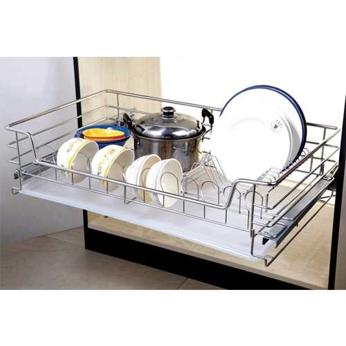 Giá bát đĩa inox nan âm tủ gắn cánh ray giảm chấn EuroGold EG6260